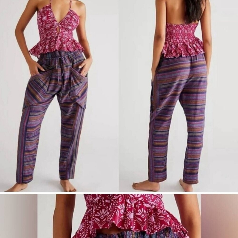 Free People Sweet Escape Pantalon Tapered Pants Cotton GOOD PREOWNED CONDITION - Picture 2 of 9
